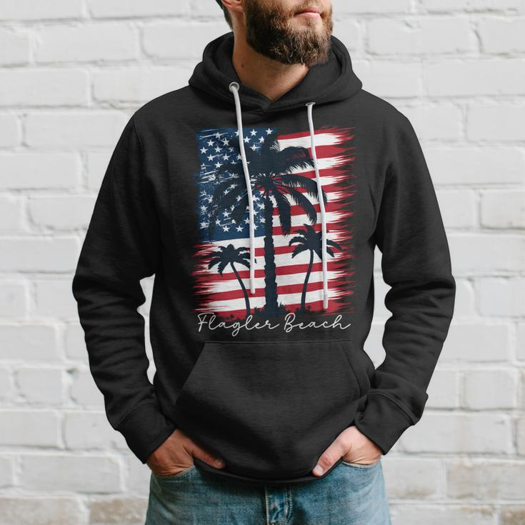 Flagler Beach Patriotic American Flag Palm Trees Hoodie Gifts for Him