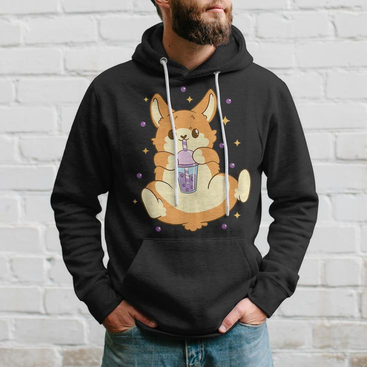 Fluffy Corgi With Boba Bubble Tea Beverage Hoodie Gifts for Him