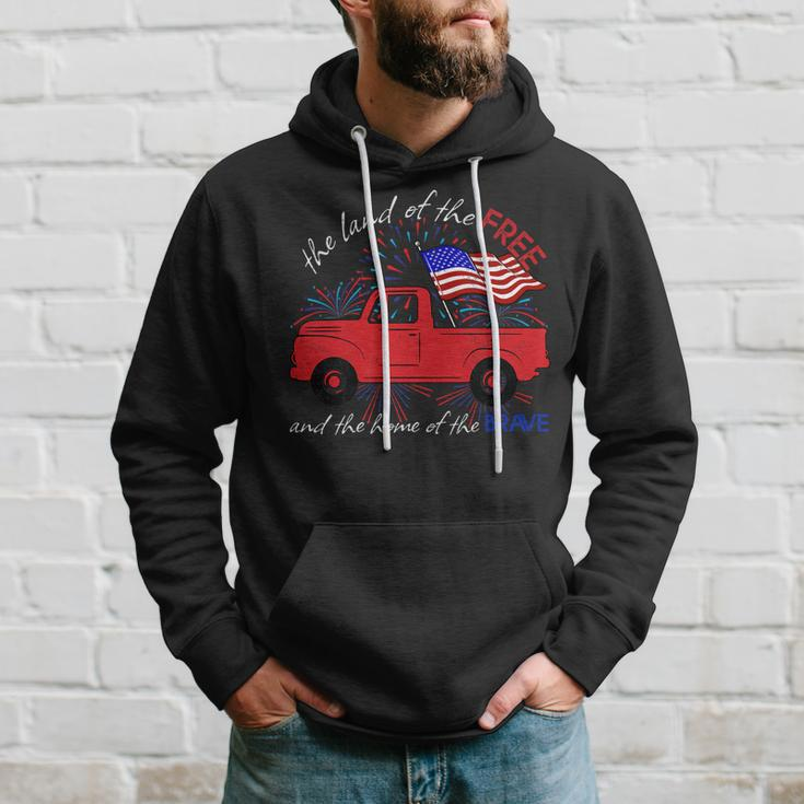 Fourth Of July Patriotic Classic Pickup Truck American Flag Hoodie Gifts for Him