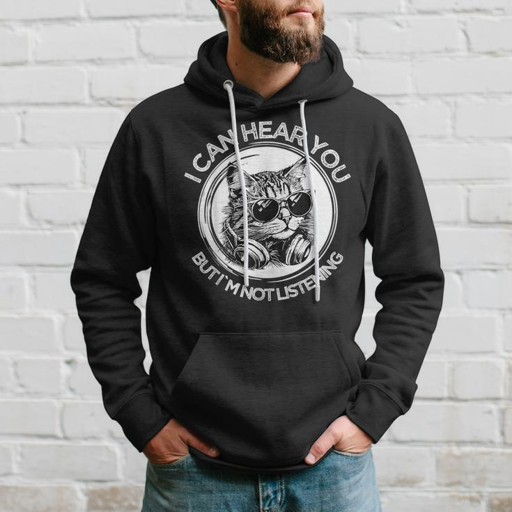Funny Cat I Can Hear You But Im Not Listening Black Cat Hoodie Gifts for Him
