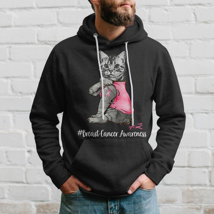 Cat Pink Ribbon In October We Wear Pink Breast Cancer Hoodie Gifts for Him