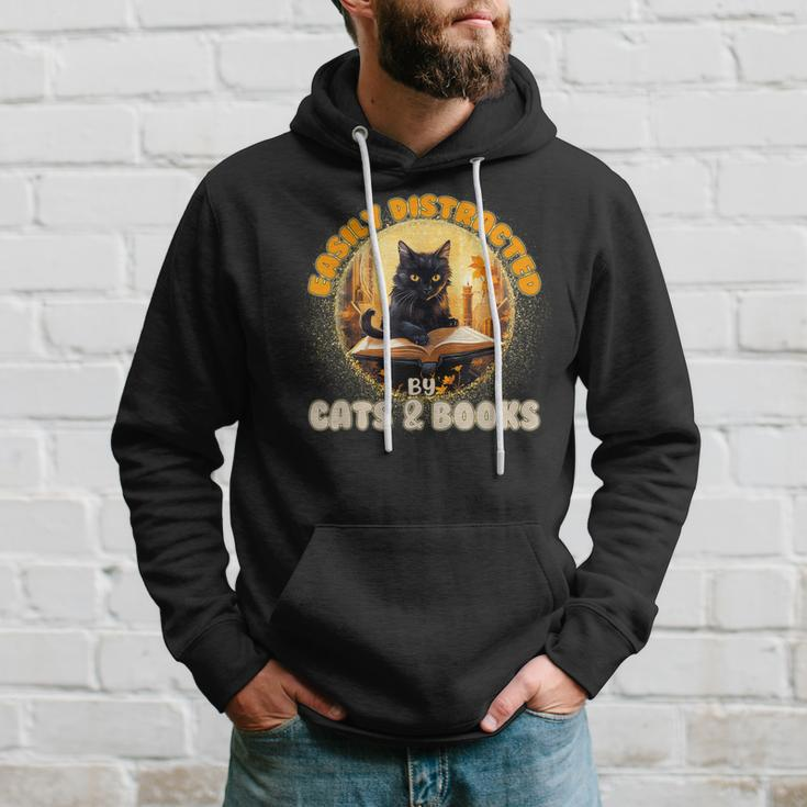 Funny CatEasily Distracted By Cats And Books Hoodie Gifts for Him