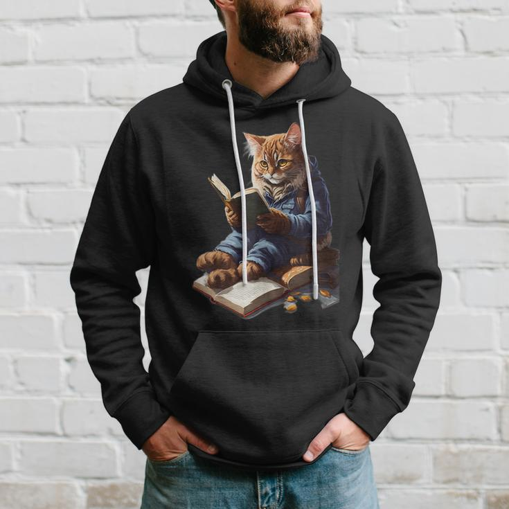 Cats Reading A Book Graphic Cat Kitten Lovers Hoodie Gifts for Him
