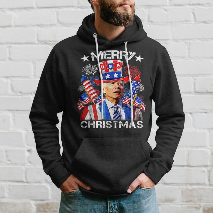 Funny Joe Biden Merry Christmas 4Th Of July Firework Usa Hoodie Gifts for Him