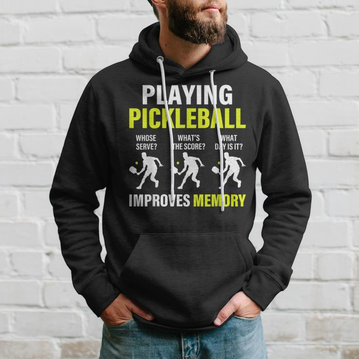 Funny Pickleball Slogan Playing Pickleball Improves Memory Hoodie Gifts for Him