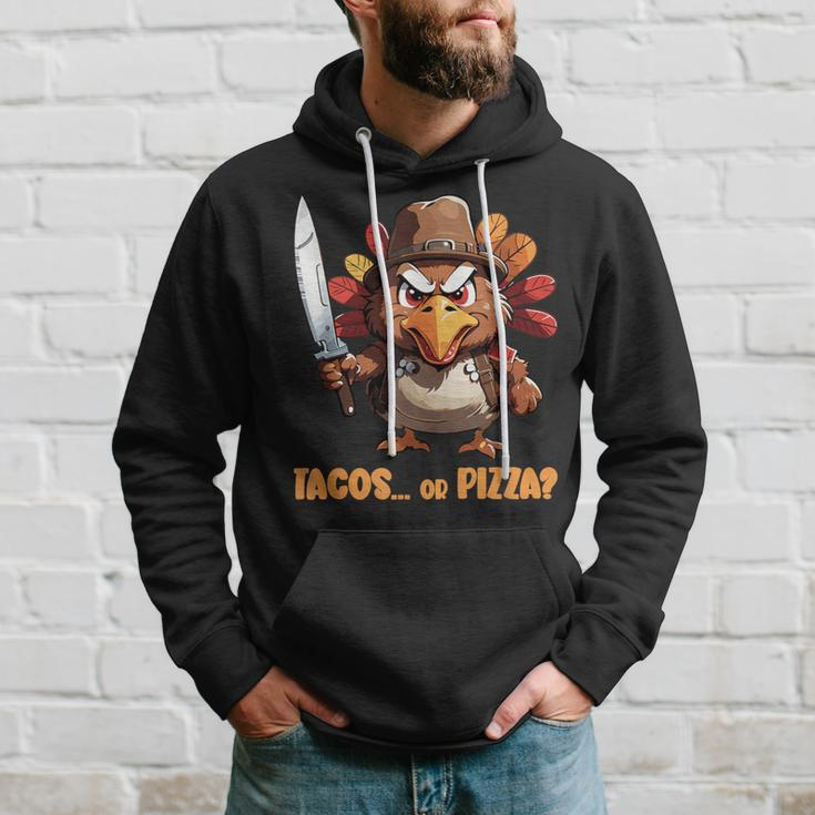 Thanksgiving Turkey Asking Eat Tacos Or Pizza Cool Hoodie Gifts for Him
