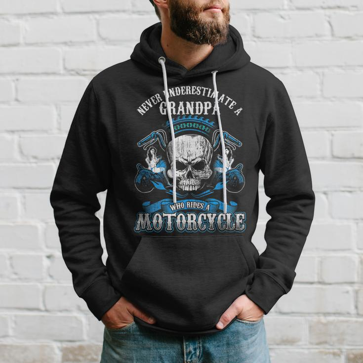 Grandpa Biker Never Underestimate Motorcycle Skull Grandpa Funny Gifts Hoodie Gifts for Him