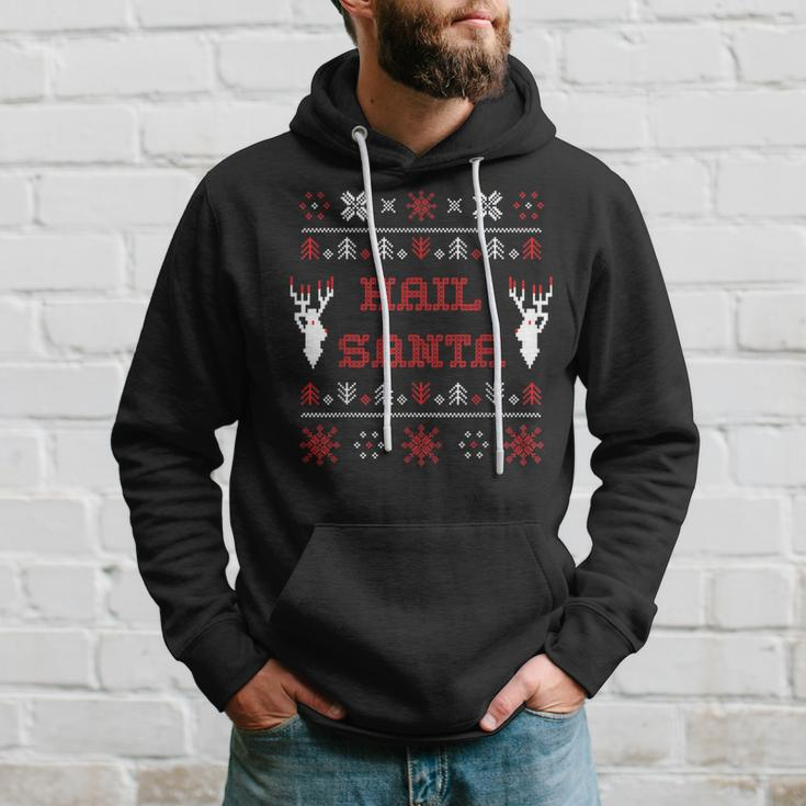 Hail Santa Heavy Metal Xmas Ugly Holiday Sweater Hoodie Gifts for Him