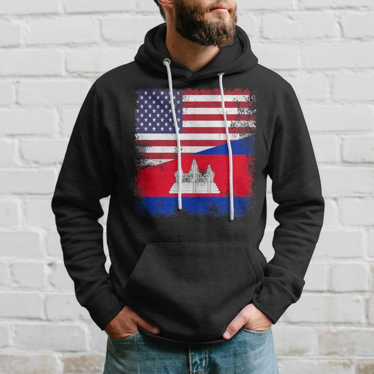 Half Cambodian Flag Vintage Cambodia Usa Hoodie Gifts for Him