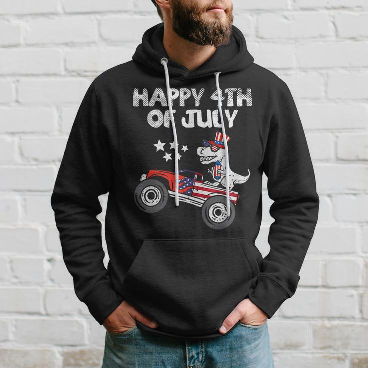 Happy 4Th Of July Dinosaur Monster Truck Toddler Boys Kids Hoodie Gifts for Him