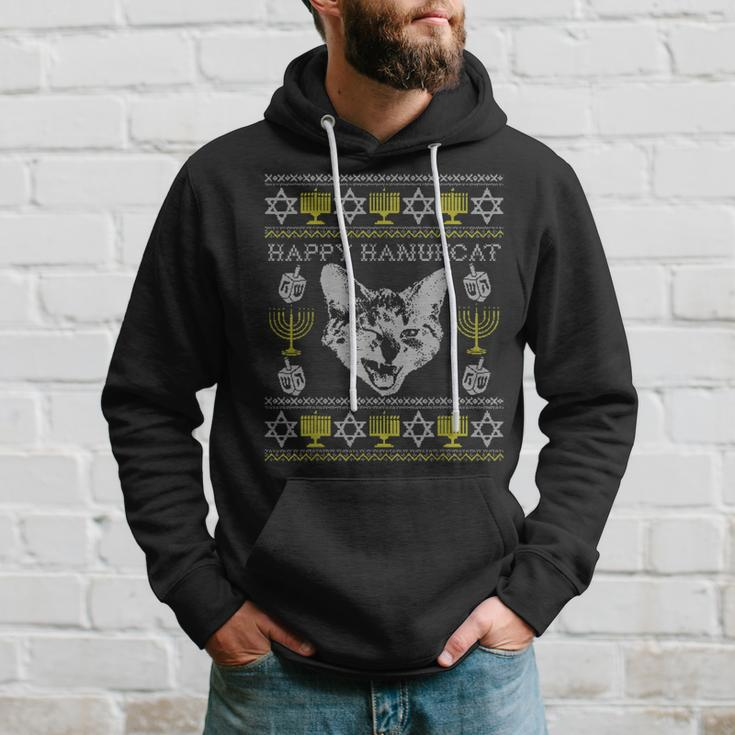 Happy Hanukcat Hannukah Jewish Cat Ugly Christmas Sweater Hoodie Gifts for Him