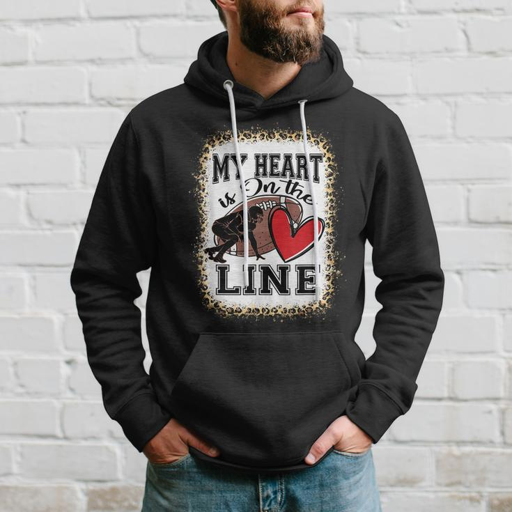 My Heart Is On The Line Offensive Lineman Football Leopard Hoodie Gifts for Him