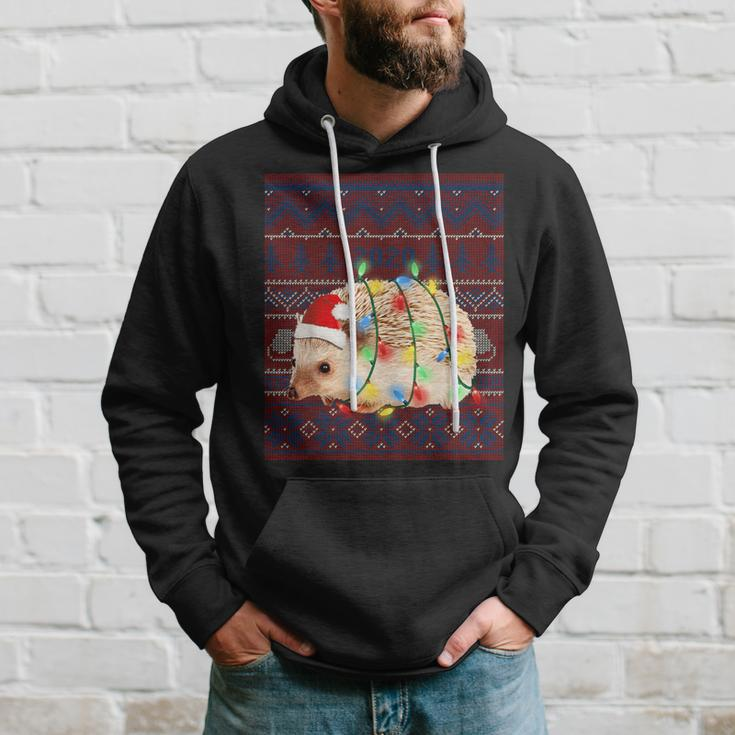 Hedgehog Christmas Lights Ugly Sweater Goat Lover Hoodie Gifts for Him