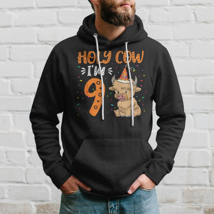 Holy Cow Im 9 Scottish Highland Cow Print 9Th Birthday Girl Hoodie Gifts for Him