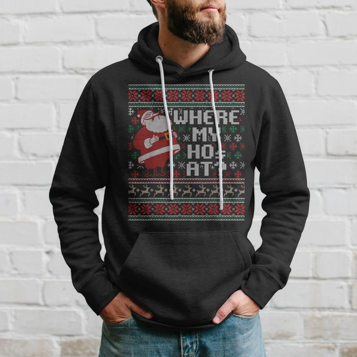 Where My Hos At Ugly Christmas Sweater Style Couples Hoodie Gifts for Him