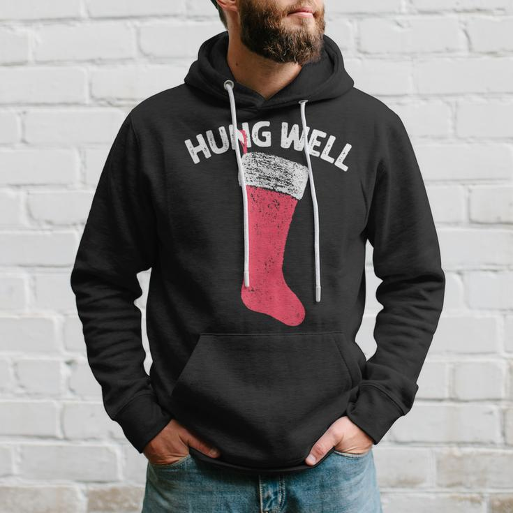 Hung Well Raunchy Christmas Dirty Christmas Party Joke Hoodie Gifts for Him