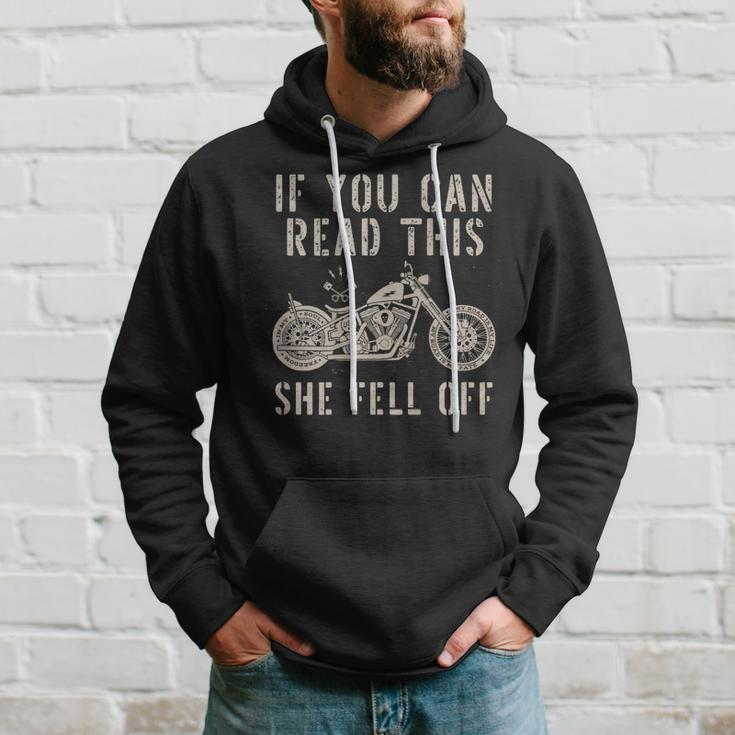 If You Can Read This She Fell Off Distressed Motorcycle Gift For Mens Hoodie Gifts for Him