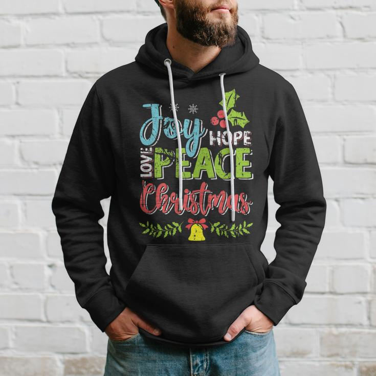 Joy Hope Love Peace Christmas Season Wishes Distressed Hoodie Gifts for Him