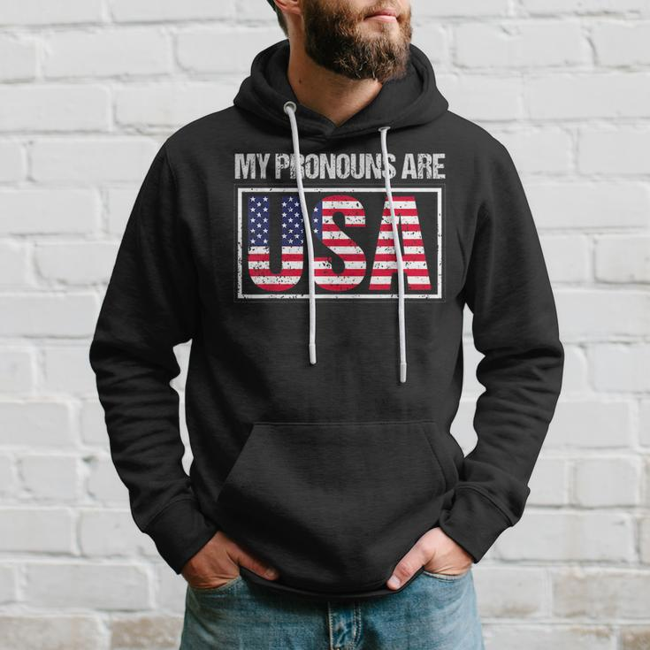 July 4Th My Pronouns Are Usa Funny Patriotic Us Flag Gift For Mens Hoodie Gifts for Him