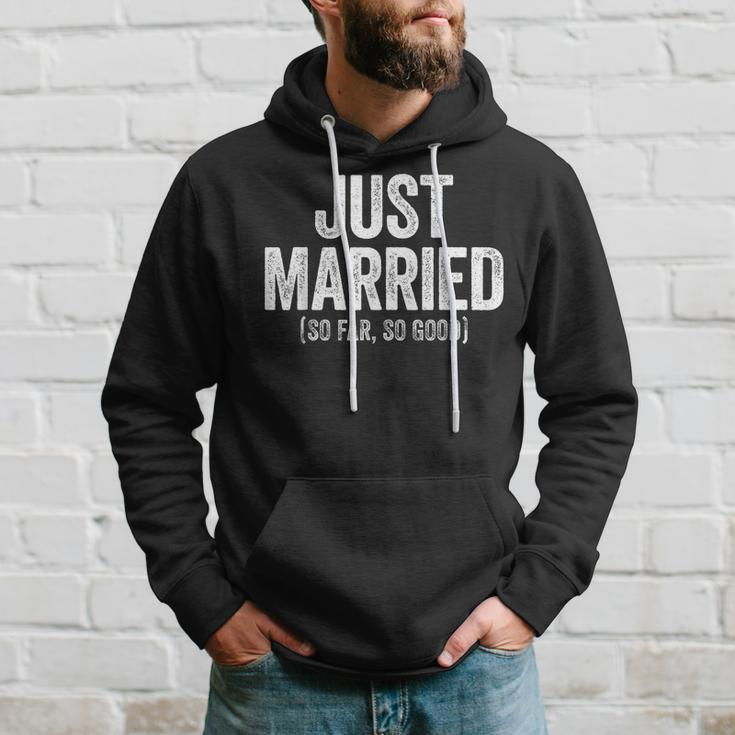 Just Married So Far So Good Newlywed Bride And Groom Hoodie Gifts for Him