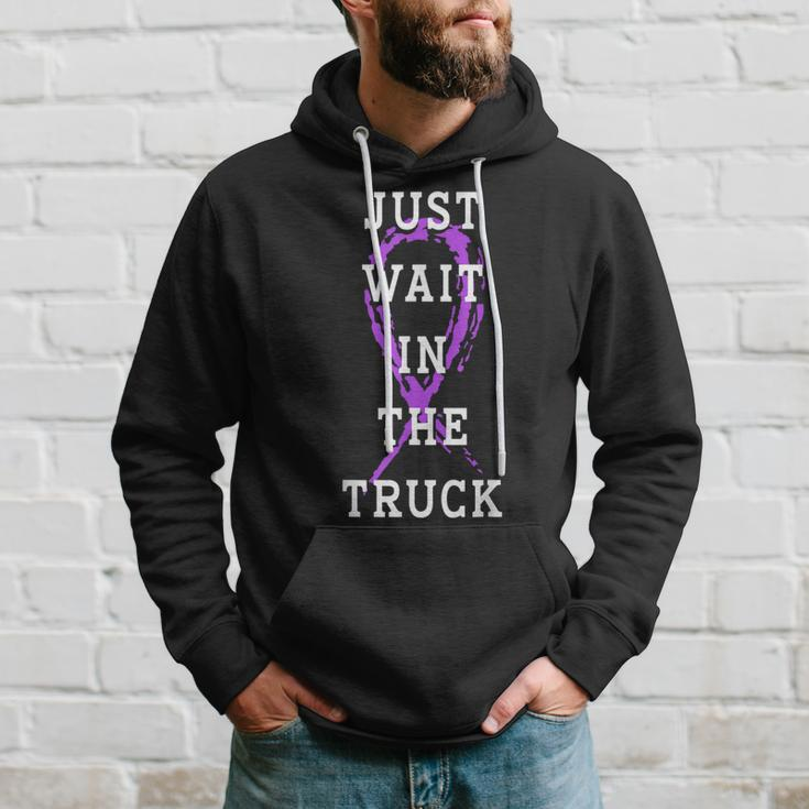 Just Wait In The Truck Purple Ribbon Cancer Awareness Day Hoodie Gifts for Him
