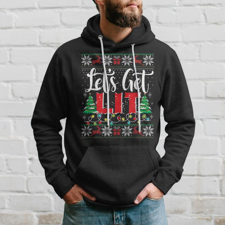 Let's Get Lit Christmas Lights Ugly Sweater Xmas Drinking Hoodie Gifts for Him