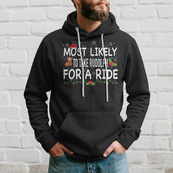 Most Likely To Rudolph For A Ride Family Matching Christmas Hoodie Gifts for Him