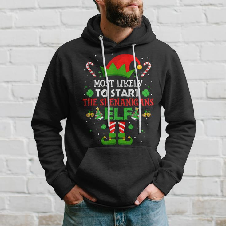 Most Likely To Start The Shenanigans Elf Christmas Family Hoodie Gifts for Him