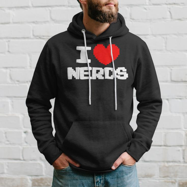 I Love Nerds I Pixel Heart Nerds Video Games Hoodie Gifts for Him