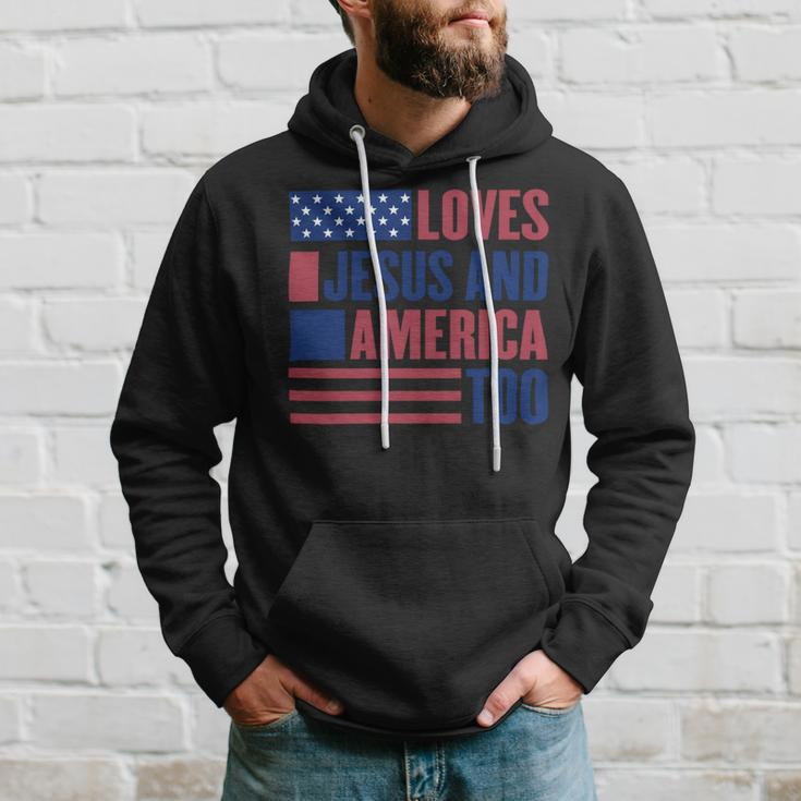 Loves Jesus And America Too American Flag Comfort Colors Shirt Independence Day Gift Red White And Blue Shirt God Bless America Hoodie Gifts for Him