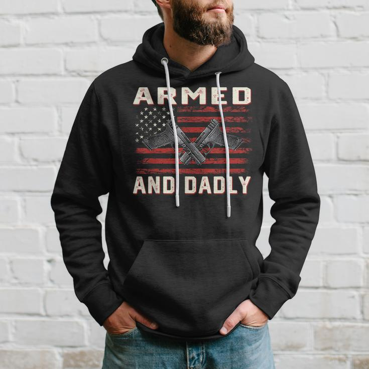 Men Armed And Dadly Funny Deadly For Fathers Day Usa Flag Hoodie Gifts for Him