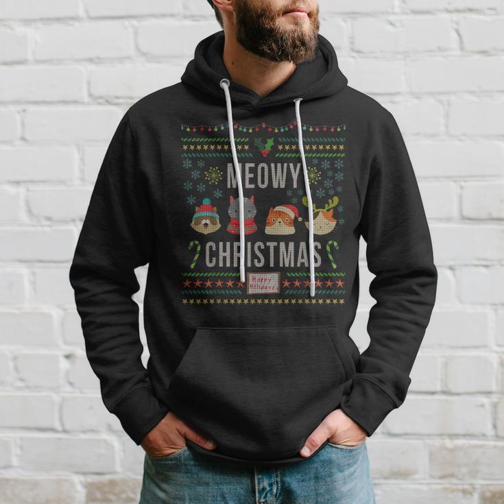 Meowy Christmas Cat Lover Tacky Ugly Christmas Party Hoodie Gifts for Him