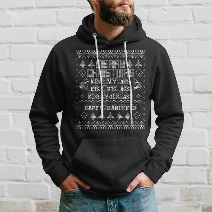 Merry Christmas Kiss My Ass Happy Hanukkah Ugly Sweater Hoodie Gifts for Him