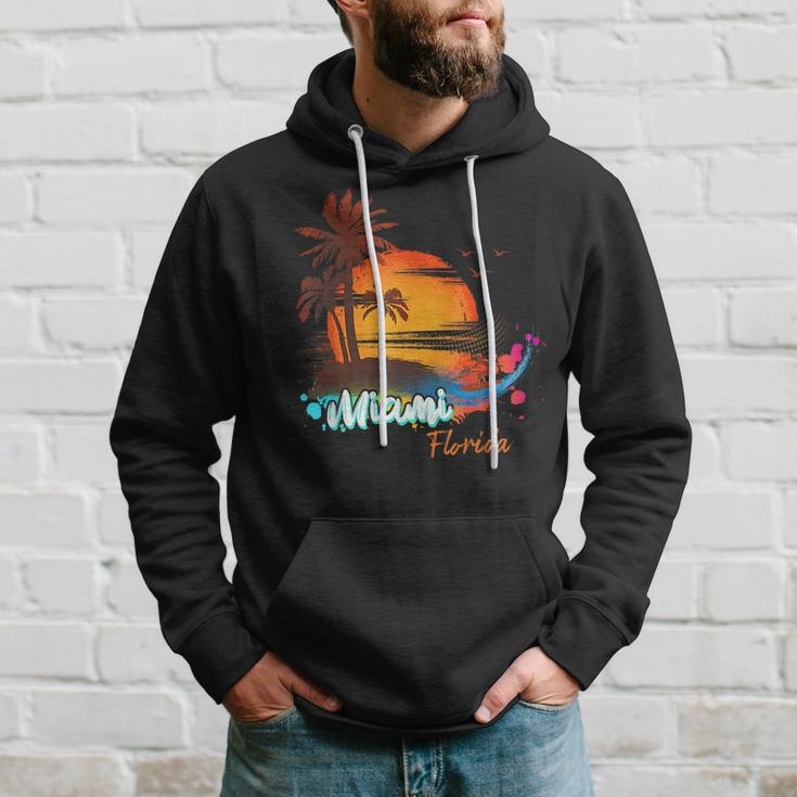 Miami Florida Beach Summer Vacation Palm Trees Sunset Men Florida Gifts & Merchandise Funny Gifts Hoodie Gifts for Him