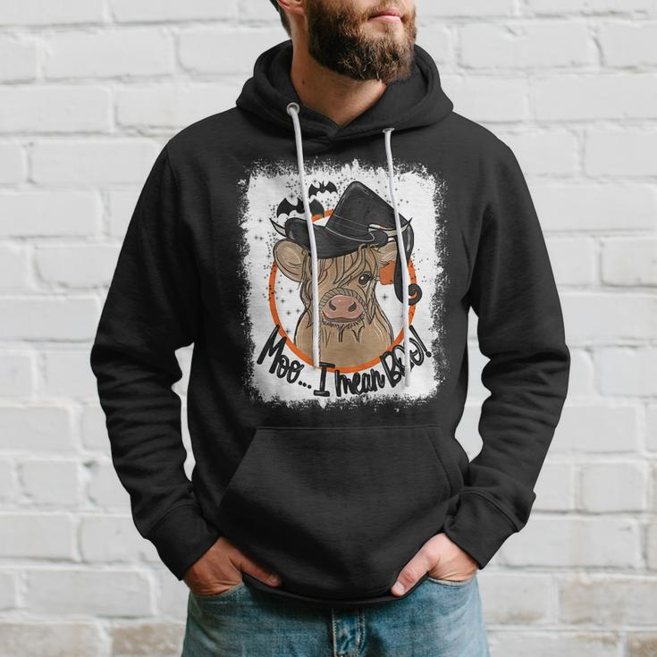 Moo I Mean Boo Ghost Witch Cow Bleached Halloween Hoodie Gifts for Him