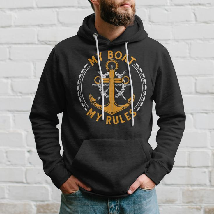 My Boat My Rules Funny Sailor Anchor Sring Wheel Sailing Hoodie Gifts for Him