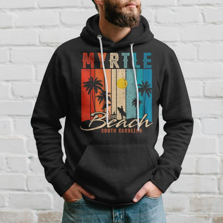 Myrtle Beach Vintage Summer Vacation Palm Trees Sunset Hoodie Gifts for Him