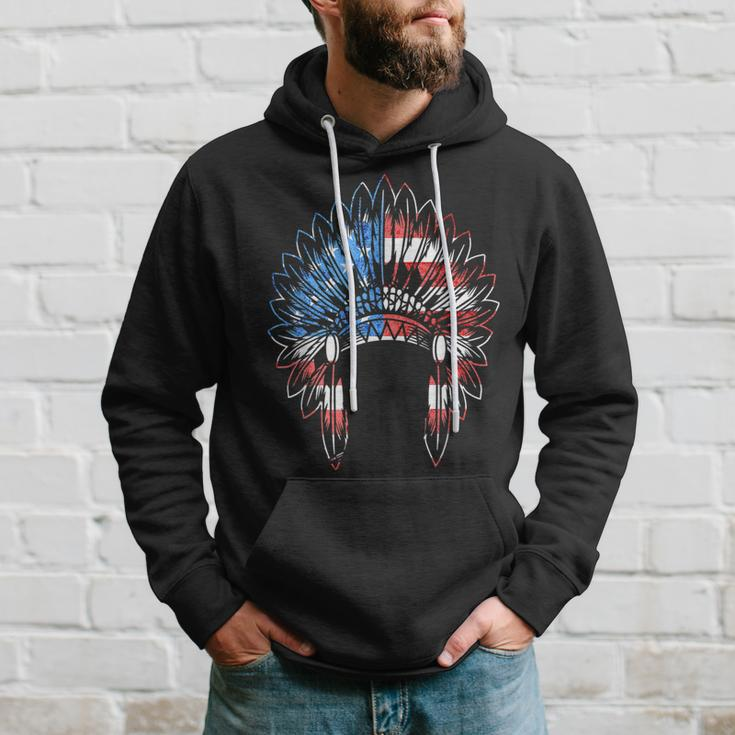 Native American Feather Headdress Usa America Indian Chief Hoodie Gifts for Him