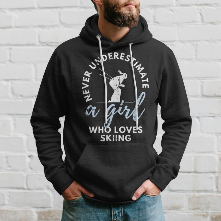 Never Underestimate A Girl Who Loves Skiing Girl Ski Skiing Hoodie Gifts for Him