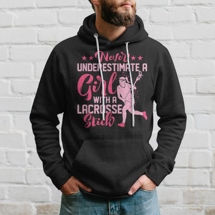 Never Underestimate A Girl With A Lacrosse Stick Ball Lacrosse Funny Gifts Hoodie Gifts for Him