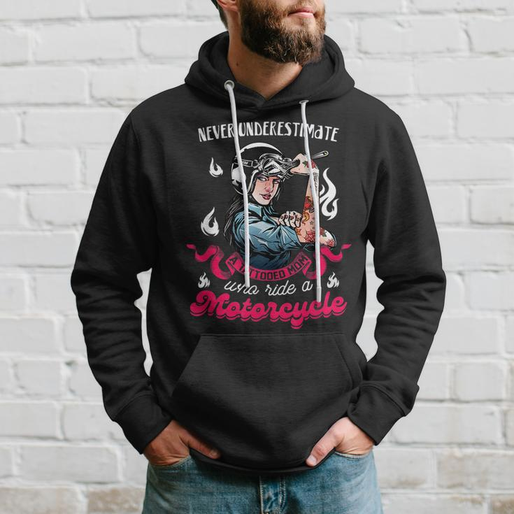 Never Underestimate A Tattooed Girl Motorcycle Biker Biker Funny Gifts Hoodie Gifts for Him