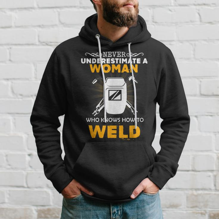Never Underestimate A Woman Know Weld Woman Welder Welder Funny Gifts Hoodie Gifts for Him