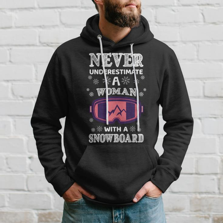 Never Underestimate A Woman With A Snowboard Snowboarding Snowboarding Funny Gifts Hoodie Gifts for Him
