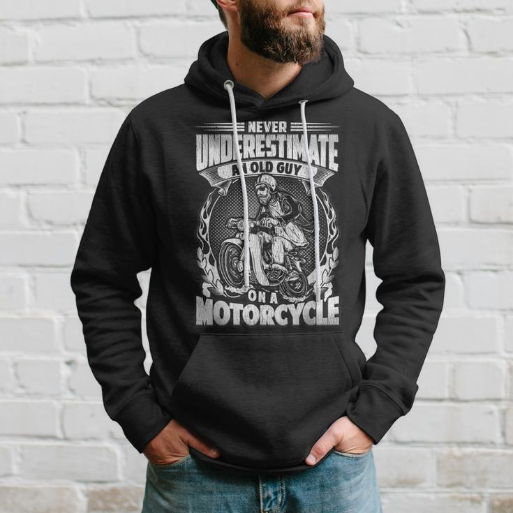 Never Underestimate An Old Guy On A Motorcycle Scooter Biker Biker Funny Gifts Hoodie Gifts for Him