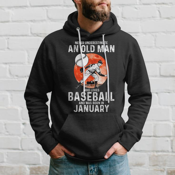 Never Underestimate An Old Man Who Loves Baseball January Gift For Mens Hoodie Gifts for Him