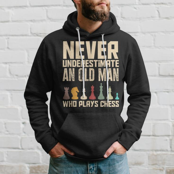 Never Underestimate An Old Man Who Plays Chess Funny Chess Hoodie Gifts for Him