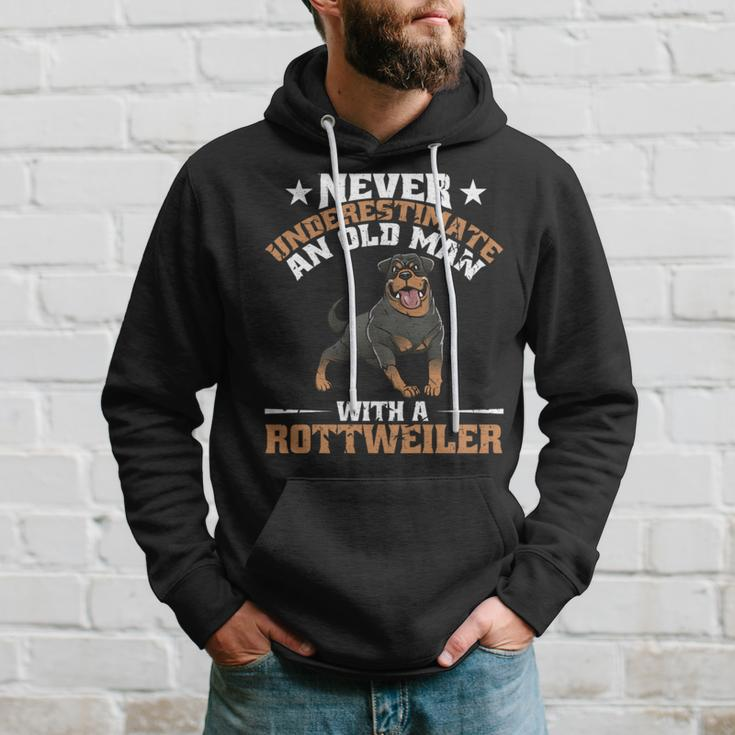 Never Underestimate An Old Man With A Rottweiler Dog Dad Hoodie Gifts for Him