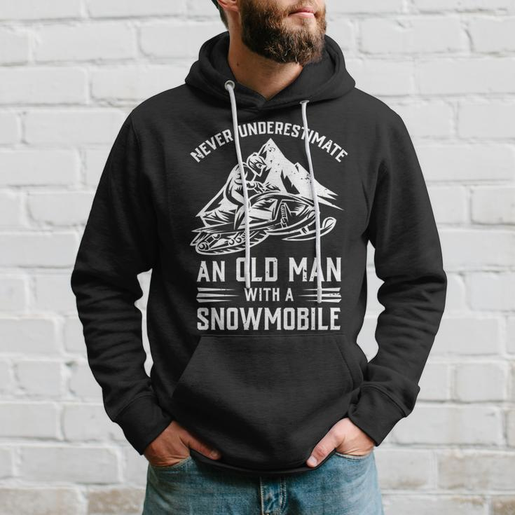 Never Underestimate An Old Man With A Snowmobile Funny Gift Hoodie Gifts for Him