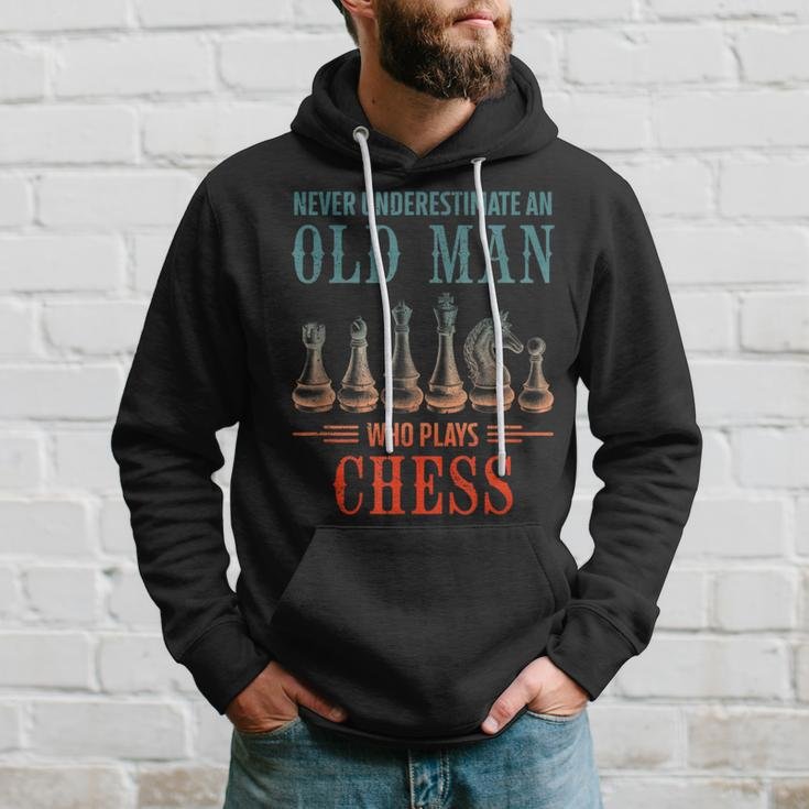 Never Underestimate An Old Who Plays Chess Gift For Mens Chess Funny Gifts Hoodie Gifts for Him