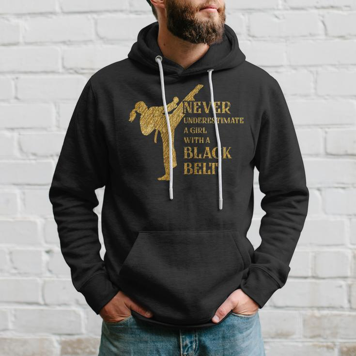 Never Underestimate Girl With Black Belt Fun Karate Graphic Karate Funny Gifts Hoodie Gifts for Him